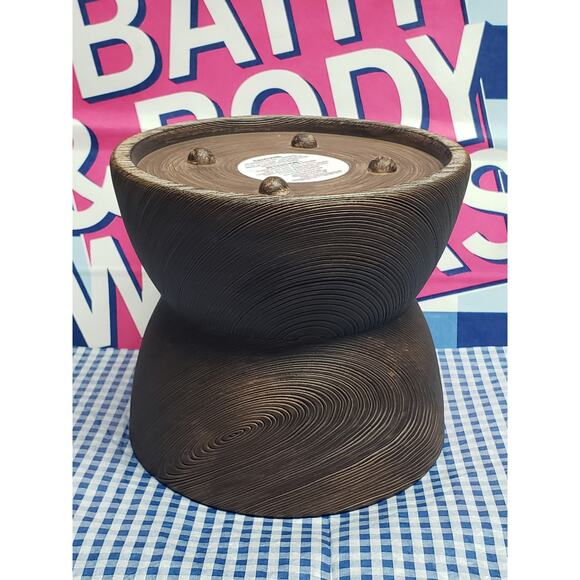 BBW Deep Brown Woodgrain Large 3 Wick Candle Holder Pedestal Home Decor - Picture 1 of 1
